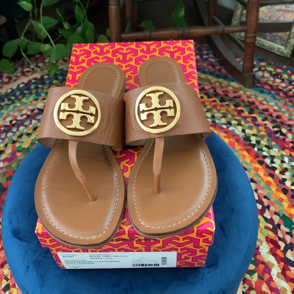 Tory Burch Benton Band Tan Flat Sandal - 9